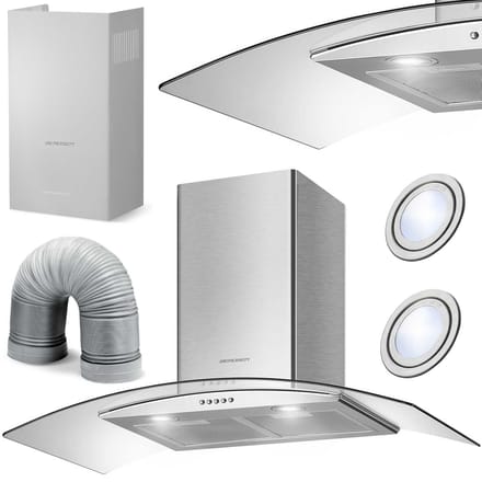 Berdsen BT-223 - Schouwafzuigkap - 90 cm - RVS & Gebogen Glas - Energieklasse B