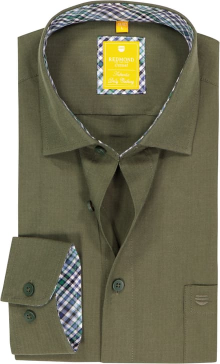 Redmond modern fit overhemd - twill - donkergroen