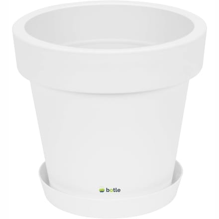 Klassieke Witte Ronde Pot met Schotel Ø13,5cm Mat Kunststof