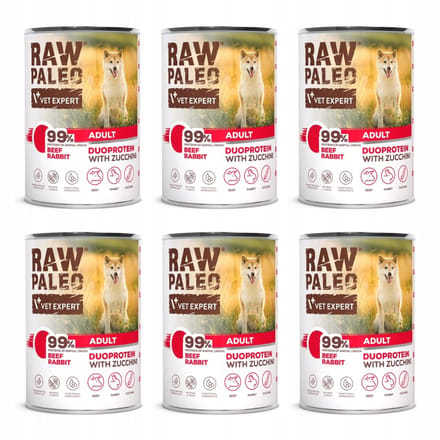 VetExpert Raw Paleo Beef & Rabbit - Hondenvoer - Duoprotein - Graanvrij - 6 x 400g