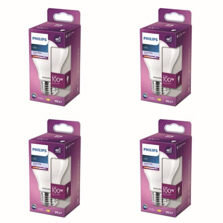 Philips Voordeelverpakking - E27 - LED Standaard lamp - Mat - 100W - Niet Dimbaar - Koelwit Licht - Set van 4 Stuks