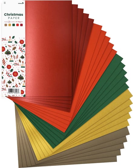Netuno - set gekleurd papier in kerstkleuren - 5x5 - A4 - 21 x 29,7 cm - 25 vellen