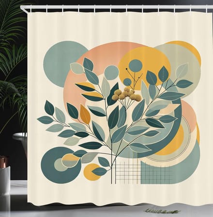 ABAKUHAUS douchegordijn – eucalyptusblaadjes – modern geometrisch – 175×180 cm