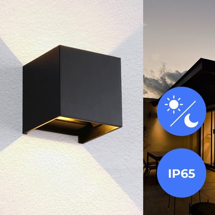 Qube DAG NACHT SENSOR Wandlamp LED 6Watt ZWART 230Volt IP65 schemersensor
