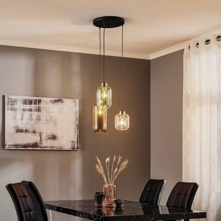 TK Lighting Hanglamp Marco Green, 3-lamps helder/groen/bruin