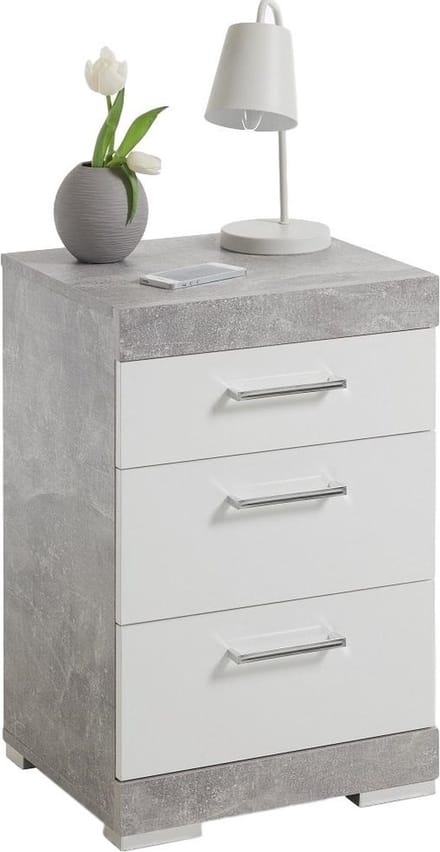 Nachtkastje Bristol 64 cm hoog in grijs beton met wit