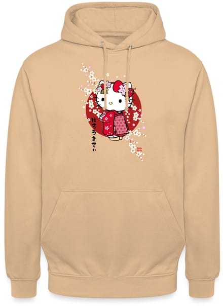 Hello Kitty In Een Rode Kimono En Kersenbloesems Hoodie Unisex
