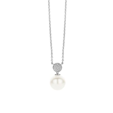 TI SENTO Dames Ketting - 925 zilver - Wit parel - Maat 42 - 3854PW