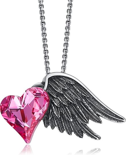 Roze Engel Vleugel Kettingen Hart Pendant Hanger - Ketting 43cm +5cm