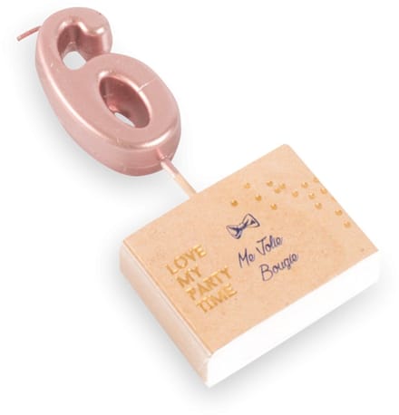 ARTYFETES - Verjaardagskaars cijfer 6 roségoud 4,3 cm met prikker