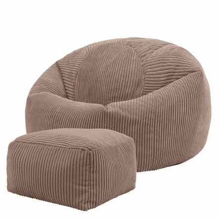 icon - Kingston Zitzak Fauteuil met Poef - Ribfluweel - Mocha