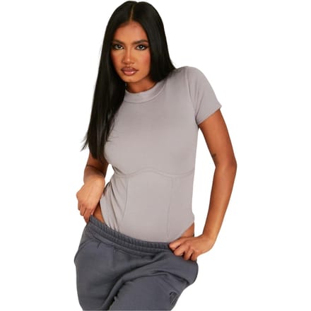 Missy Empire Dames/Dames Body met Gestructureerde Korte Mouwen (Grijs)