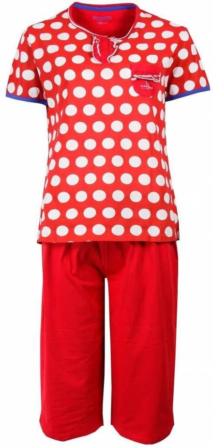 Irresistible Dames Pyjama - 3/4 Broek - Polo Sluiting - Rood - Maat M