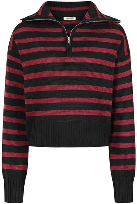 Banned - Zima Gebreide trui - L - Zwart/Bordeaux rood