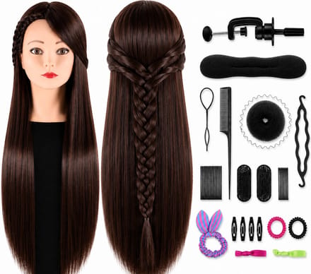 Oefenhoofd Kappershoofd met Statief Kaphoofd Kapperspop Kappers Pop - Oefenpop Kapper - Incl. Styling Accessoires - Kastanjebruin Haar - 70 cm