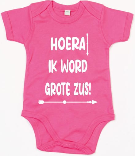 Rompertje Hoera Grote Zus-Fuchsia-3-6 Maanden