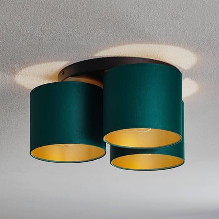 Luminex Plafondlamp Soho, cilindrisch rond 3-lamps groen/goud