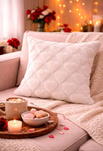 Velvet Fluffy Heart Collection Kussenhoes - wit - 45x45 cm