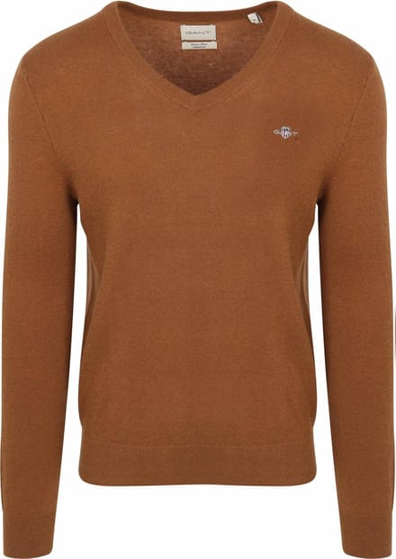 Gant Pullover V-Hals Woolblend Camel - Maat 3XL - Heren - Pullovers