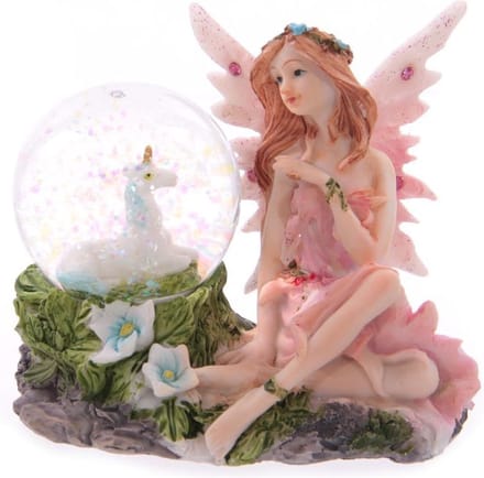 Beeld - Fairy - Elf - Bloemen Fee met sneeuwbol - drie soorten - 10 cm