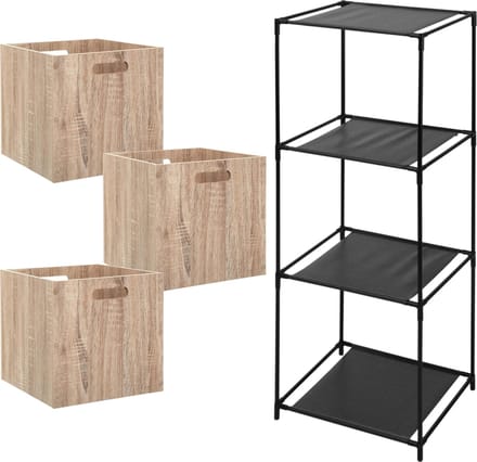 5Five Opbergrek Smartrack - met 3x mandjes stof - naturel - 34 x 98 cm