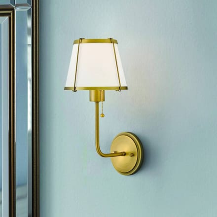 HINKLEY Wandlamp Clarke 1, messing/beige, linnen, staal