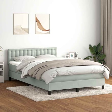 vidaXL - Boxspring - met - matras - fluweel - lichtgrijs - 160x210 - cm