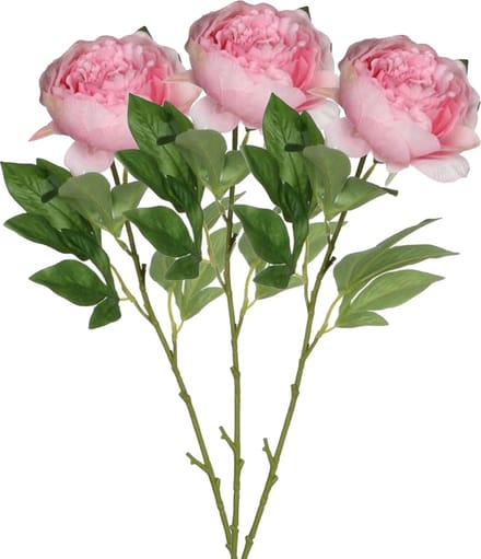 Mica Decorations Kunstbloem pioenroos - 3x - roze - 76 cm - polyester - decoratie bloemen rozen
