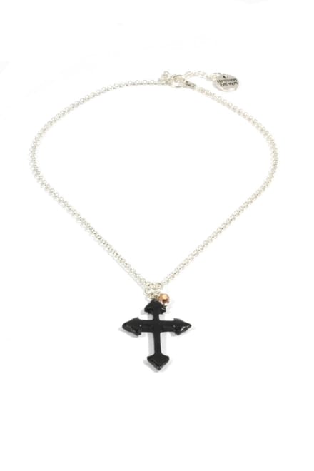 Heaven Eleven dames Ketting zilver plating met zwart kruis van hertegewei