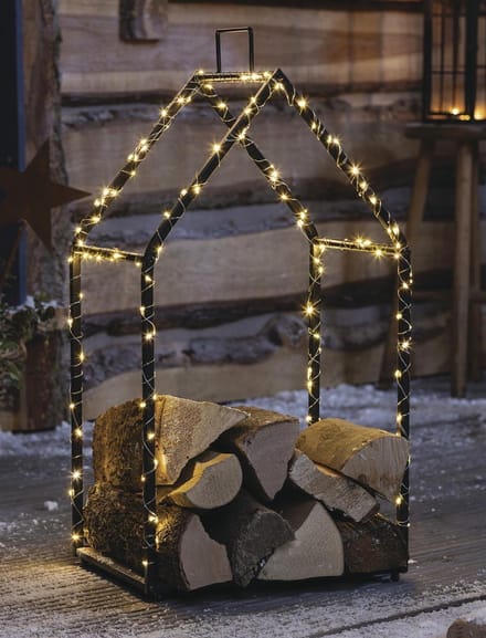 Frank - Haardhout Rek Huis met LED lichtdraad - 38x30x75 cm