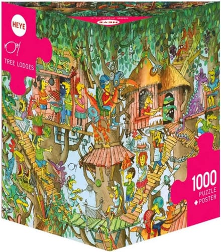 Puzzel 1000 Stukjes: Gezellige Boomhutten in het Bos