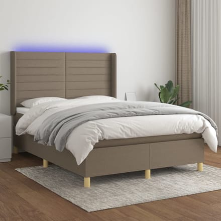 vidaXL - Boxspring - met - matras - en - LED - stof - taupe - 140x190 - cm