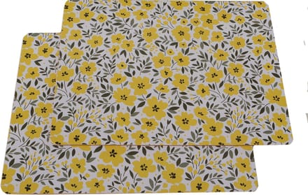 Set van 2 placemats mdf gebloemd geel groen