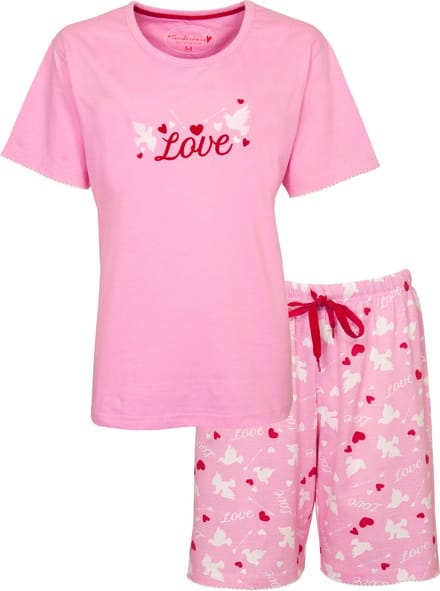 Tenderness Dames Shortama - Pyjama Set - Love Print - Roze - Maat XXL