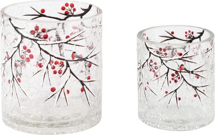 Dekoratief | Set 2 theelichthouders 'Winter Berries', glas, 9x9x10cm | A245071