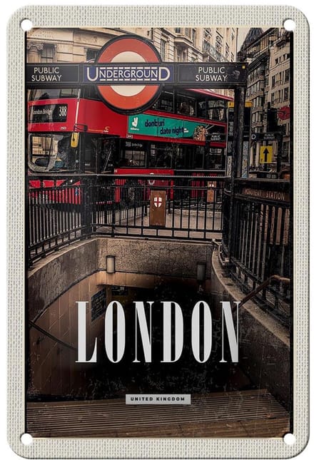 Blechschild Reise 12x18cm London England Underground Train Schild
