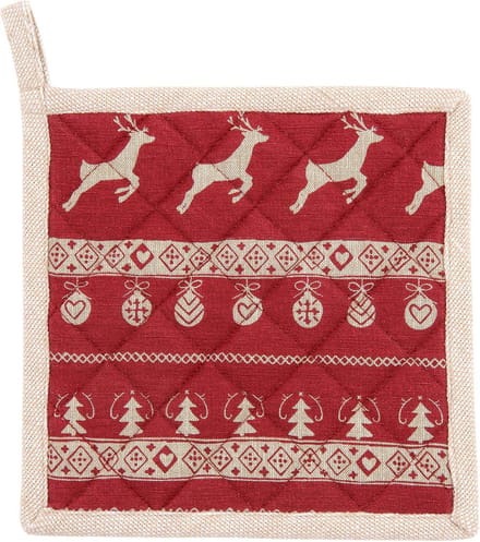 Clayre & Eef Pannenlap 20x20 cm Rood Beige Katoen Kerst