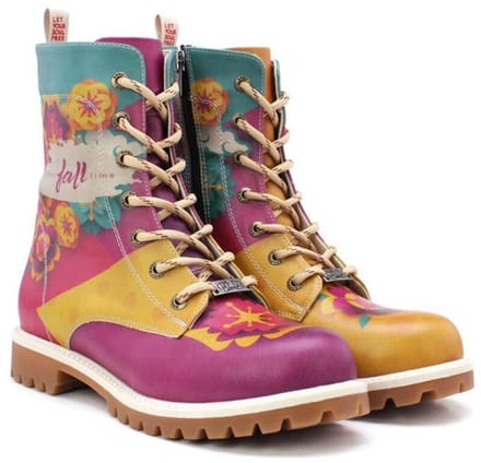 Goby Dames Veterboots – Herfstbloemen Illustratie – Handgemaakt – Premium Kwaliteit – Maat 39