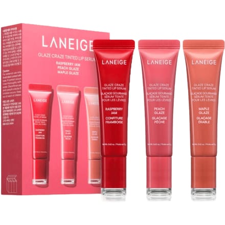 Laneige Lip Care - Glaze Craze getinte lipserum set met Peach Glaze, Maple Glaze en Raspberry Jam tints