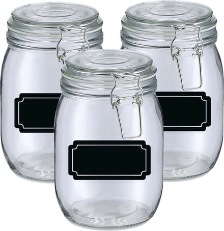 Weckpotten/inmaakpotten - 4x - 1L - glas - met beugelsluiting - incl. etiketten