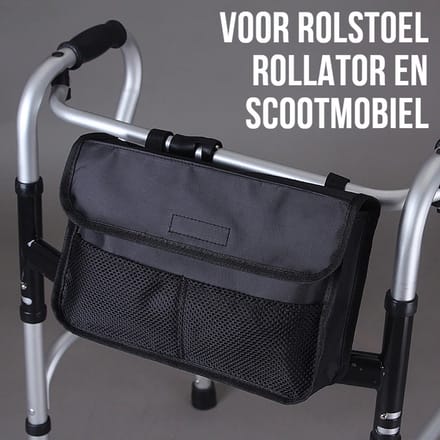 Allernieuwste Universele Rollator Opbergtas - Rolstoel en Rollator Tas - Ruime Rollatortas - Zwart - 32 x 20 x 7 cm