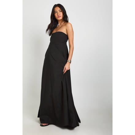 boohoo Dames Katoenen Poplin Maxi Jurk Met Gerimpelde Elastische Rug | Zwart | Maat: 36