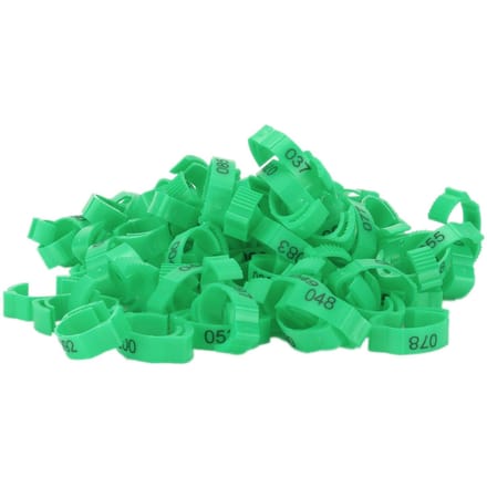 100 Pièces Anneaux de Patte de Volailles Boucle de Jambe d'Identification avec Numéros pour Poulet Canard OiseauVert green