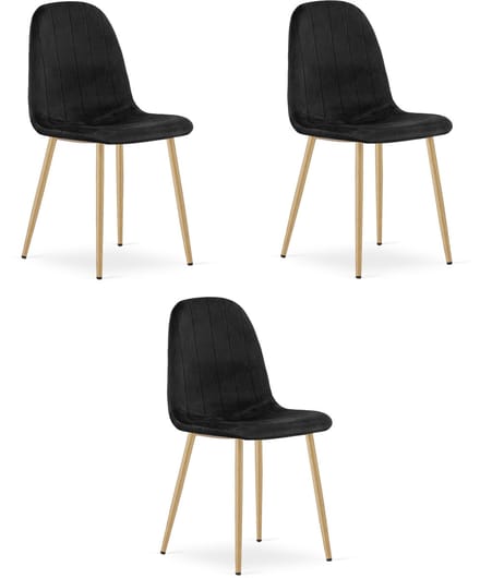 Set van 3 eetkamerstoelen PADVA – Fluweel zwart – Eiken poten – Modern design