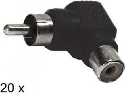 RCA 90Â° conn. mannelijk>vrouwelijk ZWART 20 stuks