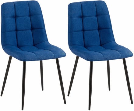 CLP Set van 2 Eetkamerstoelen Tilde - Gestoffeerd - Metalen Onderstel - belastbaar tot 150 kg - Stof/blauw