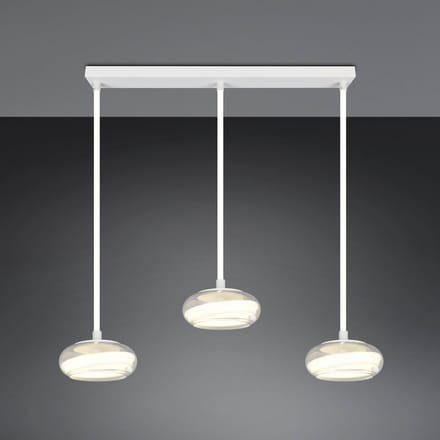 Trio Lighting LED hanglamp Tarsia, mat wit, lengte 91 cm, glas, 3-lamps.