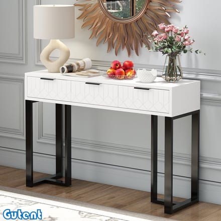 Gutent Bijzettafel - met Laden - Gouden Frame - Verstelbare Voeten - Wit + Zwart