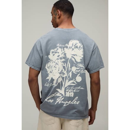Oversized Los Angeles Bloemen Washed T-shirt | Grey | Size Medium