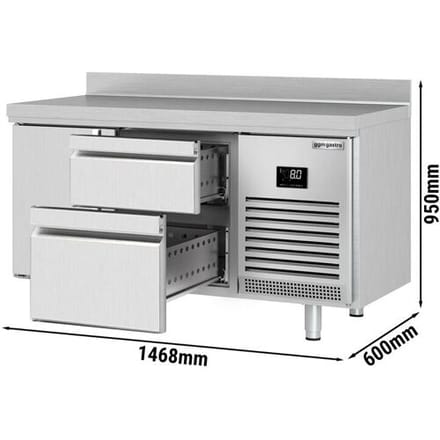 GGM Gastro Kühltisch Premium PLUS - 1468x600mm - mit 1 Tür - 2 Schubladen - mit Aufkantung